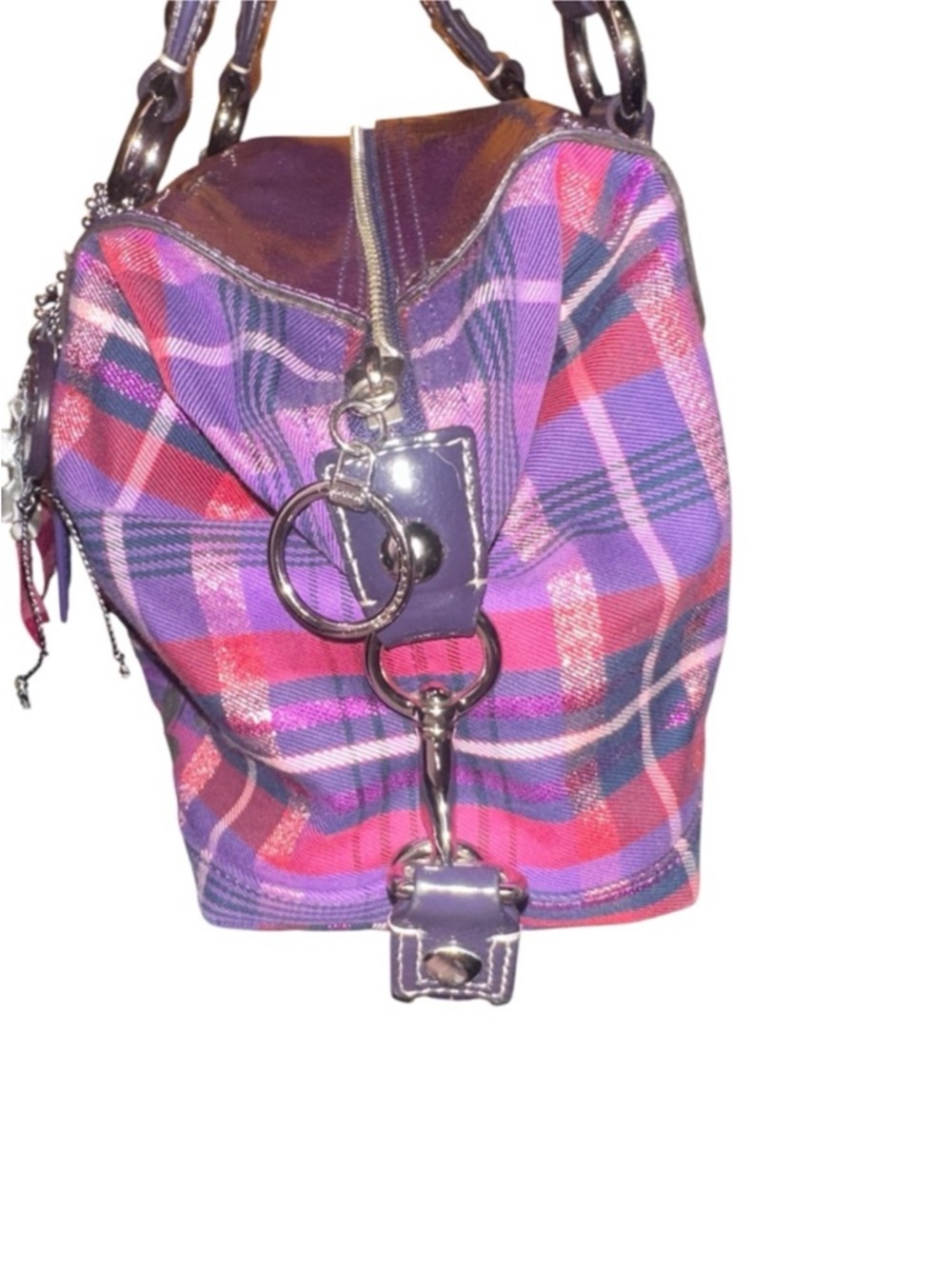 Coach Poppy Tartan Purple Plaid Satchel with Magenta Accents 4 hang tags - Picture 13 of 16